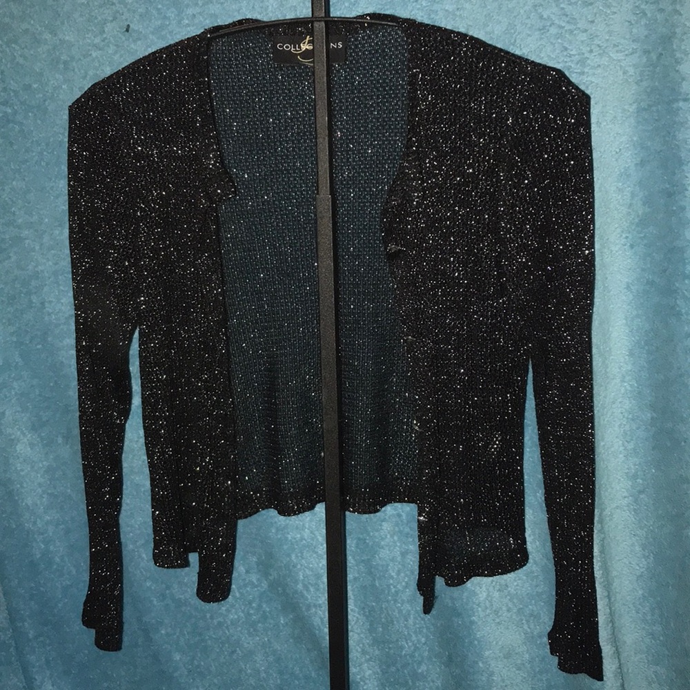 Sheer Sparkly Cardigan Sweater w Diamond Buttons